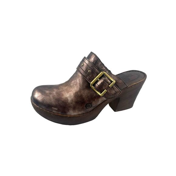 B.O.C Born Concept Womens 9M Mule Clogs Metallic Brown Leather Buckle Round Toe - Picture 3 of 14